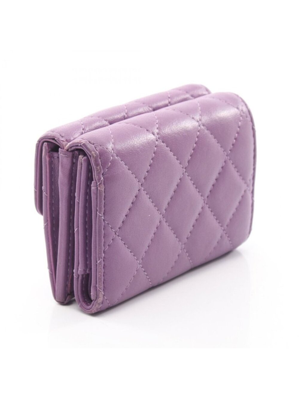 Chanel Trifold Wallet Classic Small Flap Quilted Purple Lambskin - Picture 2 of 12